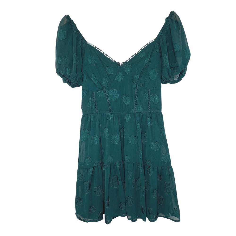 Trixxi Baby Doll Green Floral Mini Dress Puff Sleeve Party Dress Wedding Size XS